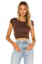 Women's Brown Short Sleeve Silk Jersey Crop Top