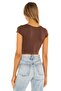 Women's Brown Short Sleeve Silk Jersey Crop Top - 3