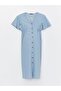 Medium Indigo Rodeo V-Neck Straight Short Sleeve Maternity Jean Dress