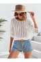 Women's Wide Collar Openwork Ripped Style Summer Loose Knitwear Cotton White Blouse - 2