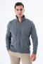 Men's Dark Gray Fur Collar Hair Knitting Technique Zipper Pocket Wool Knitwear Knitted Cardigan Trist-5329