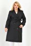 Women's Water Resistant Plus Size Trench Coat Belted Long Double Breasted Trench Coat Bonded Fabric Lining Black