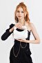 Women's White Soft Leather Knot Detailed Handled Chain Strap Mini Hand Shoulder Baguette Bag - 2