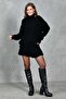 Black Knitwear Fabric Turtleneck Oversize Sweater and Pleated Mini Skirt Two-Piece Set 9903 - 7