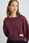 Anjali Oversize Fit 3 Thread Raised Round Collar Long Sleeve Ornamental Label Detailed Burgundy Sweatshirt - 5