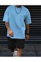 Baby Boy Blue T-Shirt Black Combed Cotton Short Patternless Set