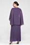 Plus Size Evening Dress with Pleat and Cape Detail - 5