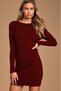 Women's Wide Collar Long Sleeve Side Button Detailed Burgundy Knitwear Dress - 4