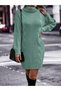 Hair Braid & Selanik Knit Patterned Links Detail Turtleneck Long Sleeve Back Detailed Mint Knitwear Dress Tunic - 3