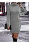 Hair Knit & Thessaloniki Knit Patterned Links Detail Throat Long Sleeve Back Detail Gray Knitwear Dress Tunic - 3