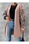 Selanik Knitted Leopard Patterned Long Women's Cardigan Powder/Black - 5