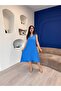 V-neck Blue Midi Dress - 2