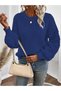 Selanik Knitted Sleeve Motif Crew Neck Cobalt Blue Knitwear Sweater - 3