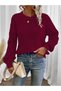 Selanik Knitted Sleeve Motif Crew Neck Claret Red Knitwear Sweater - 3