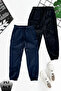 2-Pack Unisex Black-Navy Blue Children's Sweatpants with Fleece Inside and Elastic Legs