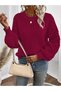 Selanik Knitted Sleeve Motif Crew Neck Claret Red Knitwear Sweater - 2