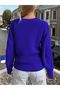 Selanik Knitted Sleeve Motif Crew Neck Knitwear Sweater COBALT BLUE - 3