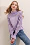 Women's Lilac Half Turtleneck Sweater with Lace Detail - 3