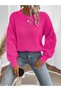 Selanik Knitted Sleeve Motif Crew Neck Fuchsia Knitwear Sweater - 2