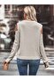 Women's Crew Neck Mesh Detailed Hair Braid Execution Patterned Shoulder Detailed Stone Knitwear Sweater - 2