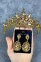 Tokyo Model Wedding Crown Henna Crown Shuttle Stone Earrings Bridal Crown Set Honey Color