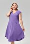 Plus Size V-Neck Short Sleeve Woven Viscon Comfort Dress Plain Purple - 3