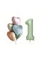 Retro Heart Foil Balloon Bouquet Set 1 Year Old Water Green Number Foil Balloon Birthday Balloon Set - 3