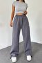 Women's Gray Embroidered Adjustable Oversize Wide Leg Pants/Sweatpants - 7