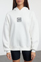 Ekru Oversize/Geniş Kalıp Nakışlı Kalın İçi Polarlı Örme Sweatshirt TWOAW25SW00070 - 3