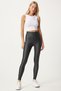 Women's Black High Waist Raster Shaping Faux Leather Leggings BE00021 - 4