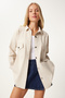 Women's Cream Pocket Oversize Gabardine Shirt Jacket Dx00017