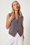 Women's Gray V-Neck Woven Vest Lv00004 - 2