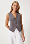 Women's Gray V-Neck Woven Vest Lv00004 - 3