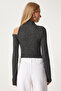 Women's Anthracite Cut Out Detailed Knitted Snap Bodysuit Fn03309 - 6