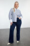 Gray White Striped Crop Long Sleeve Gold Button Pocket Plus Size Shirt Tbbaw25Ax00009 - 2