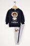 Crew Neck Long Sleeve Teddy Bear Printed Long Sleeve Navy Blue Color Boy's Two-Piece Set - 2