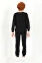 Crew Neck Long Sleeve Keep On Rıng Printed Black Color Boy's Tracksuit Set - 3