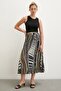 Khaki Color Patterned Pleated Skirt - 3