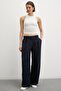 Wide Leg Palazzo Trousers Navy Blue - 3