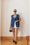 Women's Blue Premium Denim Vest with Zipper and Lace Detail