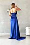 Satin Sax Front Pleated Evening Dress - 5