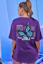 Women's Purple Back Butterfly Printed Oversize Tshirt