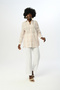 Women's Plaid Patterned Mink Color Front Stone Embroidered Oversize Cut Shirt - 4