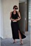 Black Combed Cotton Dress - Button Detail and Halter Neck - 2