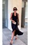 Black Combed Cotton Dress - Button Detail and Halter Neck - 4