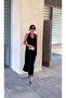 Black Combed Cotton Dress - Button Detail and Halter Neck - 3