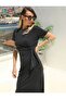 Black modal fabric side tie slit dress - 3