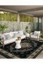 Beige Border Detailed Black Blue Antique Design Series Patterned Decorative Carpet Antique129 - 4