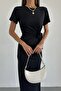 Black modal fabric side tie slit dress - 5