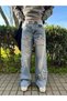 Y2K Stars Patch Detail Blue Snow Washed Trousers Day Light Star Detail Baggy Panth